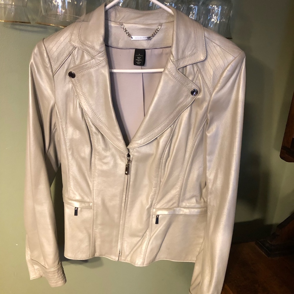 White House Black market gray leather jacket